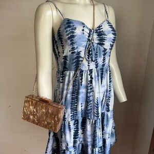 Blue Tie-Dye Spaghetti Strap Dress babydoll mini M